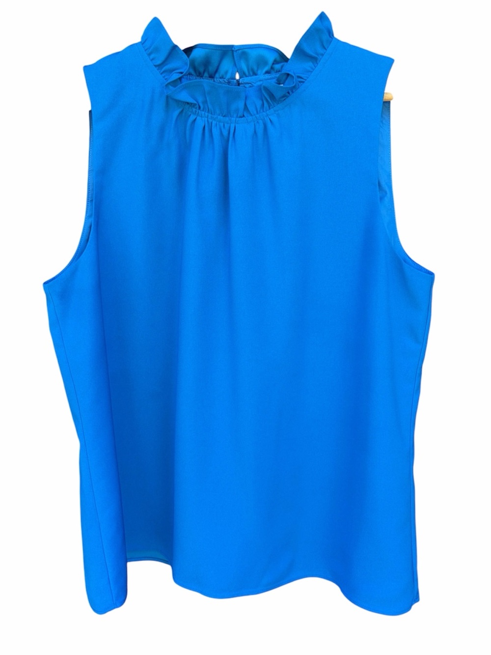 J. Crew Cobalt Blue Ruffle Neck Sleeveless Blouse Top Medium